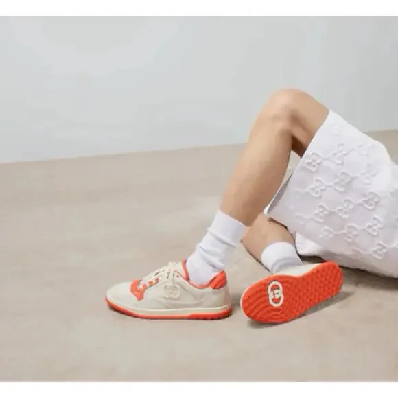 NIB Gucci MAC80 Sneakers Cream Orange Canvas Low Top UK8.5 US9 Authentic